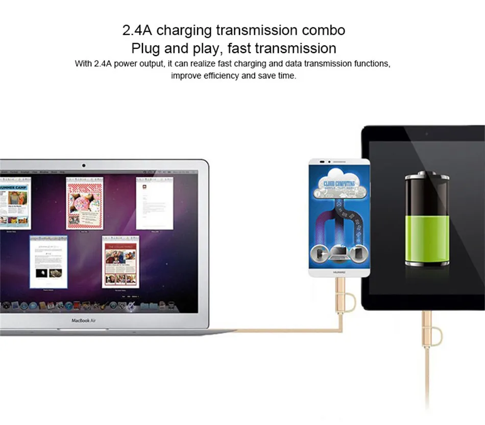 NOHON Micro USB to Lighting 2 in 1 Nylon Charge Cable For iPhone 7 8 Plus X For iPad Mini Fast Charger Cables For Samsung Xiaomi (2)