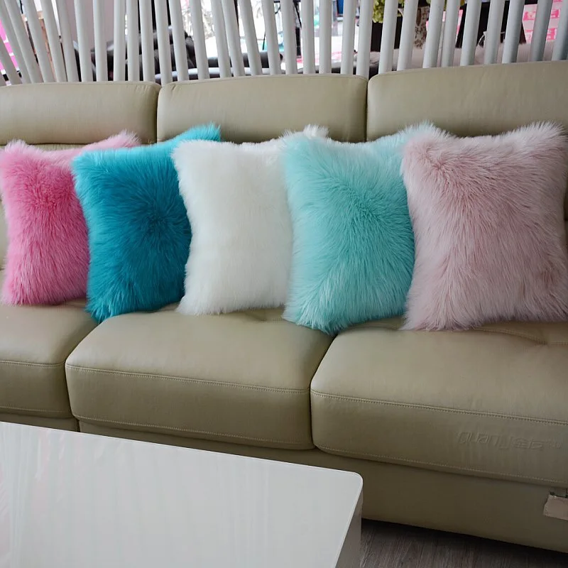 

Hermoso Plush Soft Solid Fur Feather Cushion Pillows Luxury Sofa Bed Home Car Room Home Decor