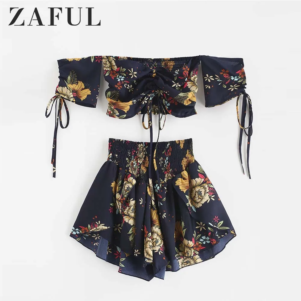 ZAFUL Off Shoulder Cinched Floral Women Set Slash Neck Short Sleeves Crop Top High Waist Shorts Set Beach Boho Suits Summer
ZAFUL Off Shoulder Cinched Floral Women Set Slash Neck Short Sleeves Crop Top High Waist Shorts Set Beach Boho Suits Summer