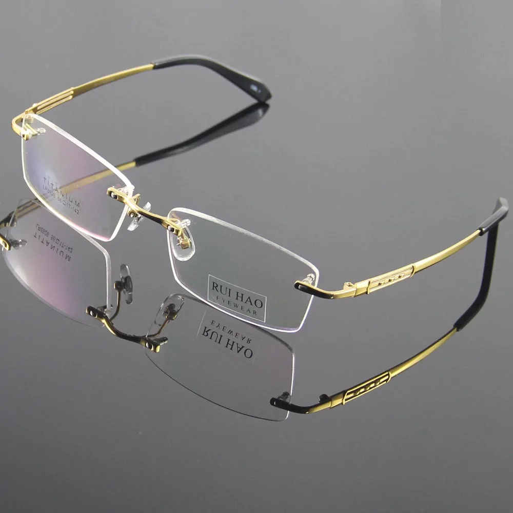 Image 100% Titanium Eyeglasses Frame Eyeglasses Men Rimless Glasses Mens Optical Spectacles Eyewear Frames oculos of grau