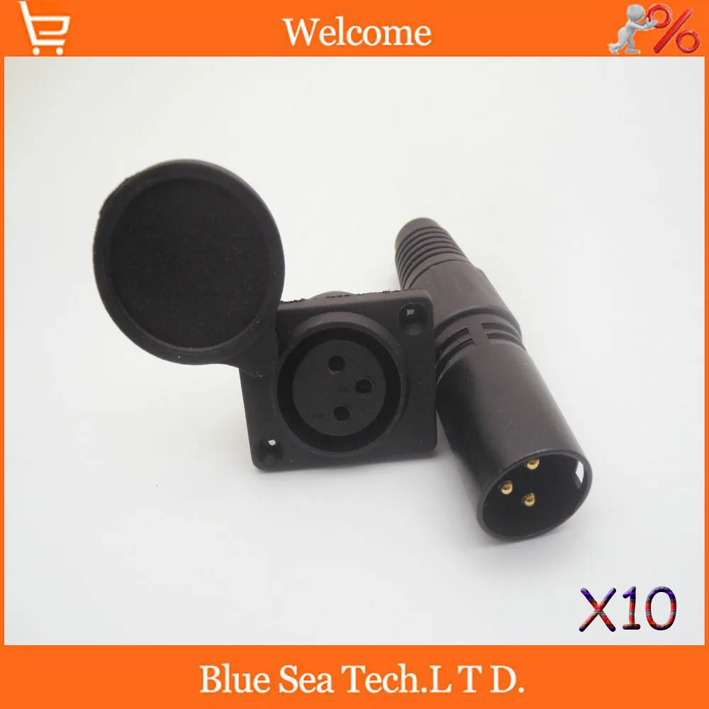 10 pairs 3 Pin XLR Female Panel Socket with Cover+XLR 3 Pin Male J3P copper plated gold Audio MIC/power Connector
10 pairs 3 Pin XLR Female Panel Socket with Cover+XLR 3 Pin Male J3P copper plated gold Audio MIC/power Connector