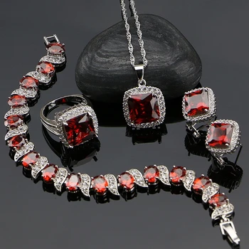 925 Silver Jewelry Red Cubic Zirconia White Beads Jewelery Sets For Russian Women Bracelet/Earrings/Ring/Pendant/Necklace Set
925 Silver Jewelry Red Cubic Zirconia White Beads Jewelery Sets For Russian Women Bracelet/Earrings/Ring/Pendant/Necklace Set