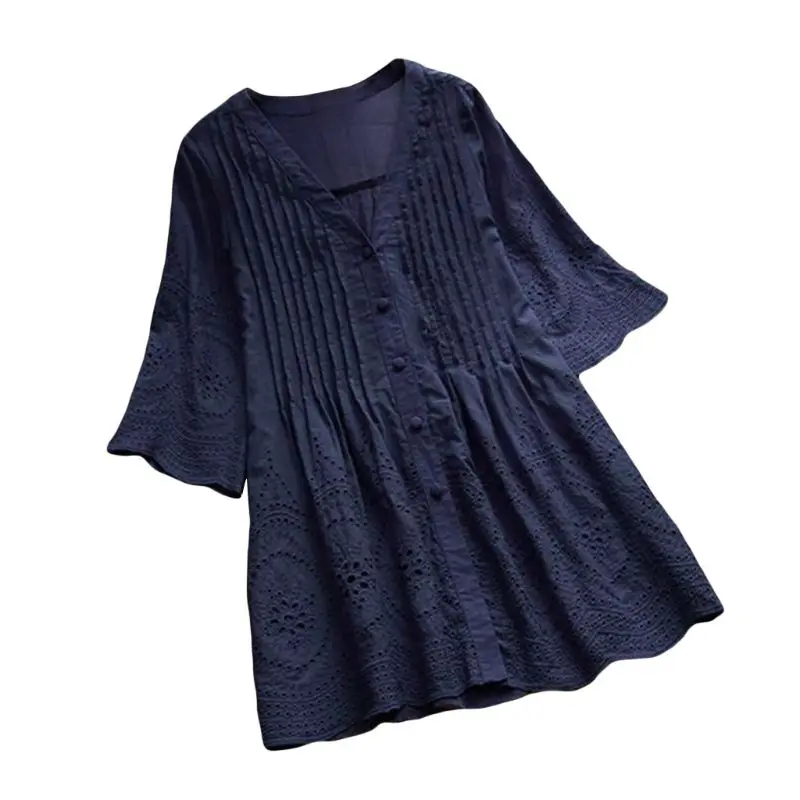2019 Women's Plus Size Summer Elegant Embroidery Cotton Blouse Hollow Female V Neck Button Shirts Pleated Tunic Summer Tops
2019 Women's Plus Size Summer Elegant Embroidery Cotton Blouse Hollow Female V Neck Button Shirts Pleated Tunic Summer Tops