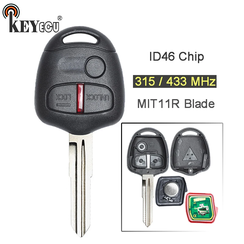 KEYECU 315MHz / 433MHz ID46 Chip Replacement 3 Button Remote Car Key Fob for Mitsubishi Lancer Outlander Right MIT11R Blade
KEYECU 315MHz / 433MHz ID46 Chip Replacement 3 Button Remote Car Key Fob for Mitsubishi Lancer Outlander Right MIT11R Blade