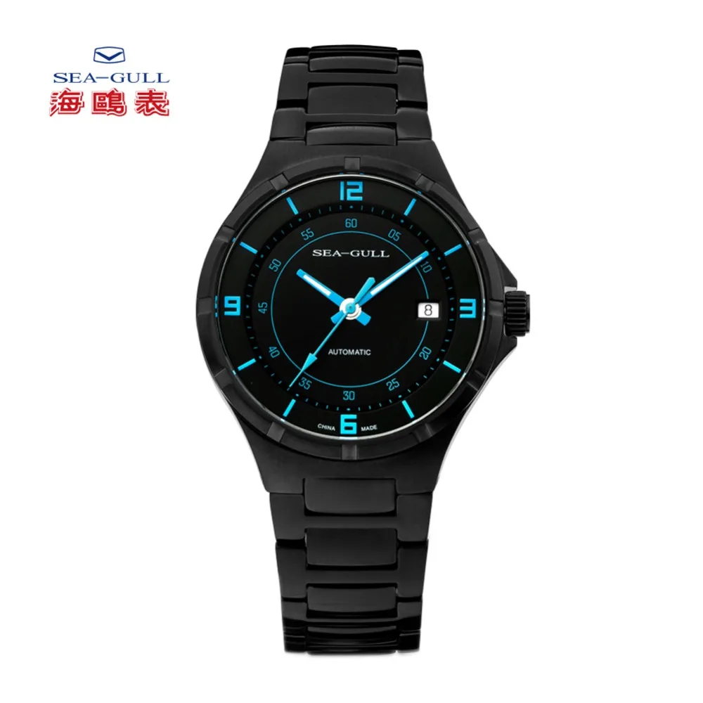 

Seagull Date PVD Black Exhibition Back ST2130 Movement Automatic Men's Sports Watch 816.356H relogio masculino Sapphire Crystal