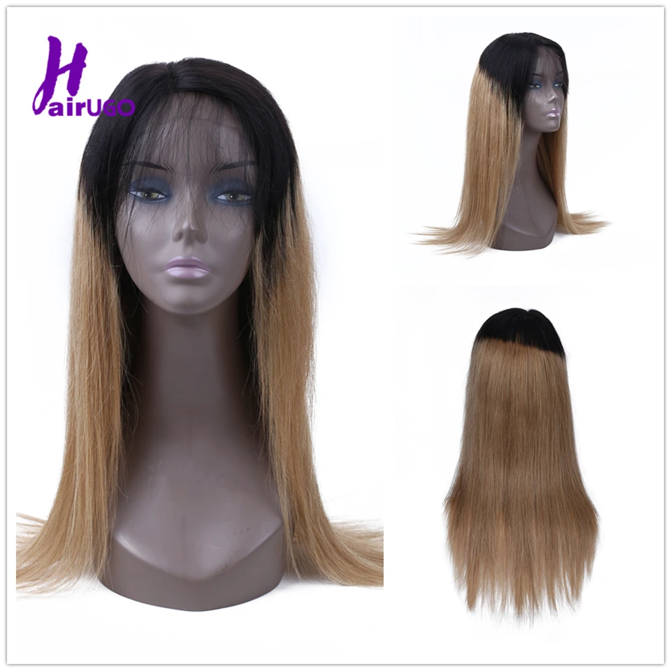HairUGo Ombre 1B/27 человеческие волосы на кружеве парики для черных женщин прямые Полный