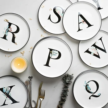 ceramic dinner plates 8 inch Europe style round on-glazed porcelain dishes black letter printed eco-friendly ins popular plate
ceramic dinner plates 8 inch Europe style round on-glazed porcelain dishes black letter printed eco-friendly ins popular plate