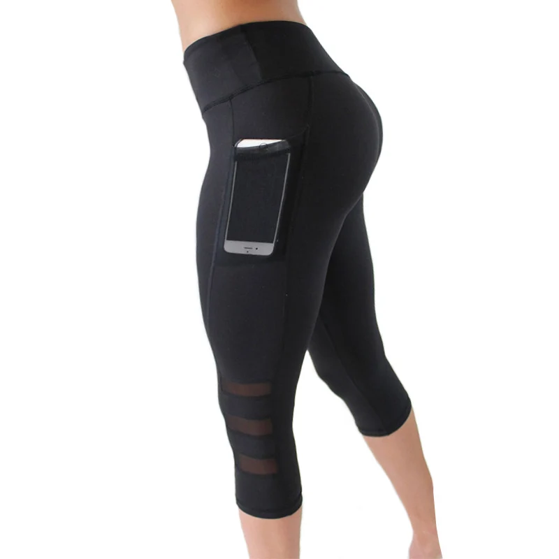Women Pocket Leggings Push Up Fitness Net Yarn Sporting Workout Leggins Elastic High Waist Slim Jogging Pants Female | Женская одежда