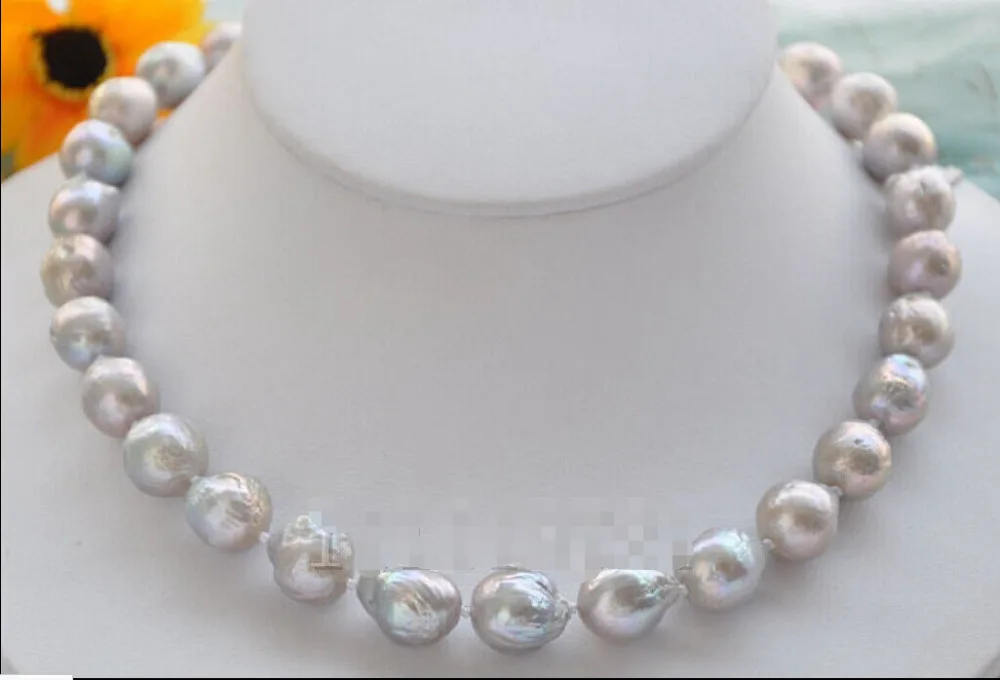 New High Lustre 17" 13mm gray almost round Edison pearl necklace 
New High Lustre 17" 13mm gray almost round Edison pearl necklace