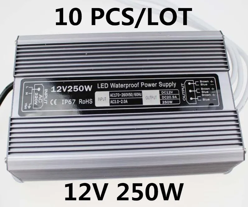 10 шт./лот DC 12V 250W Водонепроницаемый Светодиодный драйвер адаптер для управления