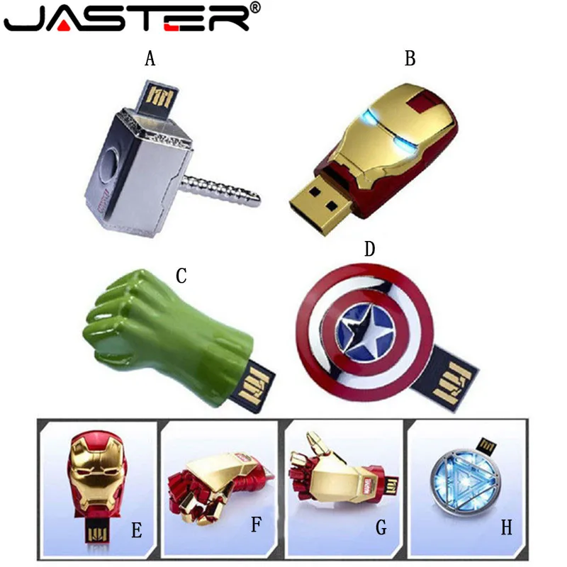 

JASTER Free Shipping Real Capacity Avengers Thor Hammer Ironman Metal USB 2.0 Flash Drive Memory Stick 4GB/8GB/16GB/32GB/64GB
