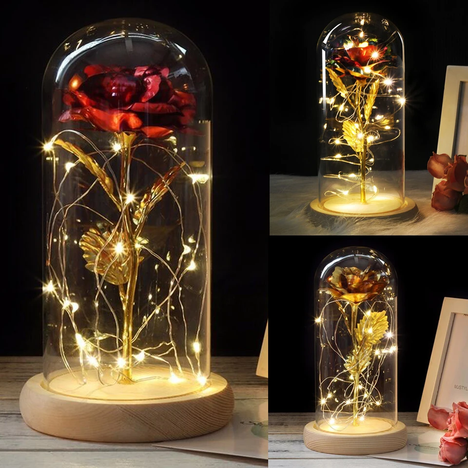 In Flask Beauty And The Beast Gold-plated Red Rose With Led Light Flower In Glass Dome For Wedding Party Valentine's Day Gift
In Flask Beauty And The Beast Gold-plated Red Rose With Led Light Flower In Glass Dome For Wedding Party Valentine's Day Gift