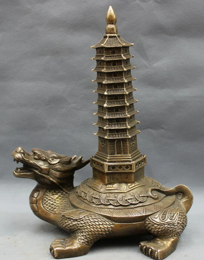 song voge gem S3677 12" Chinese Bronze Copper Folk Home Stupa On Longevity Dragon Turtle Statue
song voge gem S3677 12" Chinese Bronze Copper Folk Home Stupa On Longevity Dragon Turtle Statue