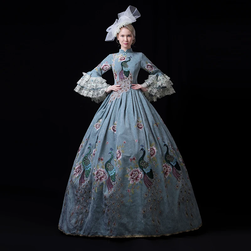 Women European Court Princess Dresses Ladies Light Blue Lace Butterfly Long Sleeves High Neck Peacock Flowers Applique Ball Gown
Women European Court Princess Dresses Ladies Light Blue Lace Butterfly Long Sleeves High Neck Peacock Flowers Applique Ball Gown