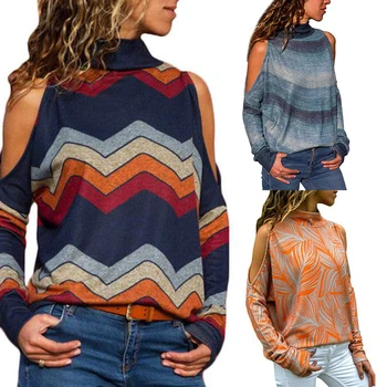 Women Blouses Sexy Cold Shoulder Tops Casual Turtleneck Knitted Top Jumper Pullover Print Long Sleeve Shirt Blusas Camisas Mujer
Women Blouses Sexy Cold Shoulder Tops Casual Turtleneck Knitted Top Jumper Pullover Print Long Sleeve Shirt Blusas Camisas Mujer