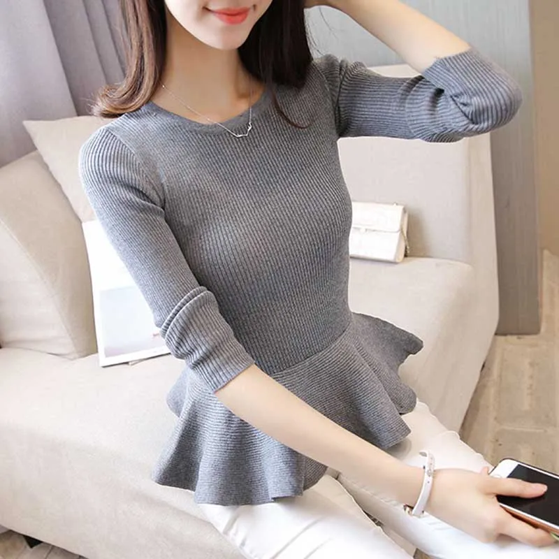 Winter Spring Women Ruffle Knitted Sweater Peplum Slim Pullover Long Sleeve O-Neck Casual Pullovers Sweaters 4 Color
Winter Spring Women Ruffle Knitted Sweater Peplum Slim Pullover Long Sleeve O-Neck Casual Pullovers Sweaters 4 Color