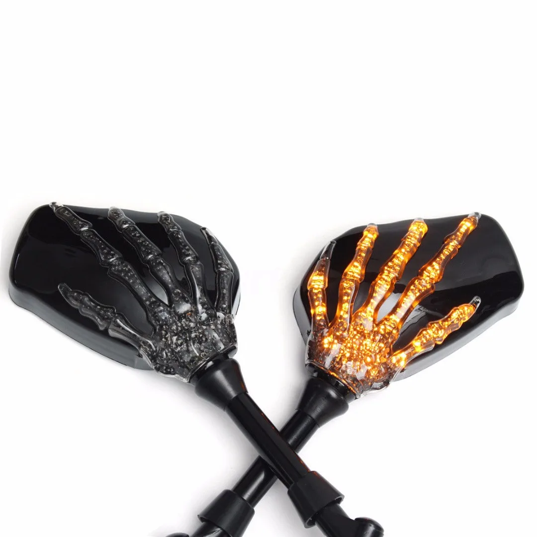 2PCS/set Skull Hand LED Turn Signal Integrated Rearview Mirror For Motorcycle