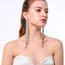 Sin agujero de oreja cadena de cristal de lujo borla Clip en pendientes para mujer chica boda largo encanto pendiente moda joyería Accesorios(China)