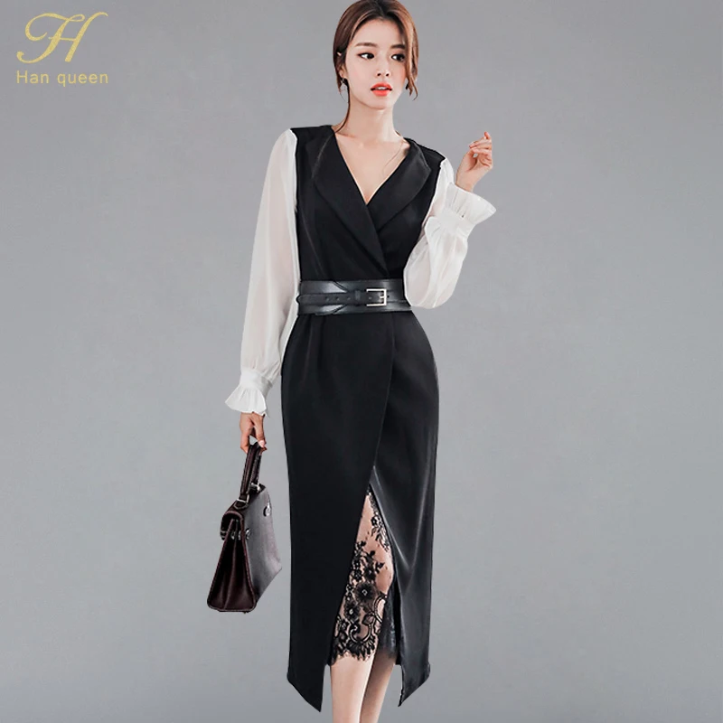 H Han Queen Women 2018 Winter 2 Pieces Suits Sexy Lace Belt Waist Dresses Chiffon Sheath Pencil Bodycon Dresses OL Midi Vestidos
H Han Queen Women 2018 Winter 2 Pieces Suits Sexy Lace Belt Waist Dresses Chiffon Sheath Pencil Bodycon Dresses OL Midi Vestidos