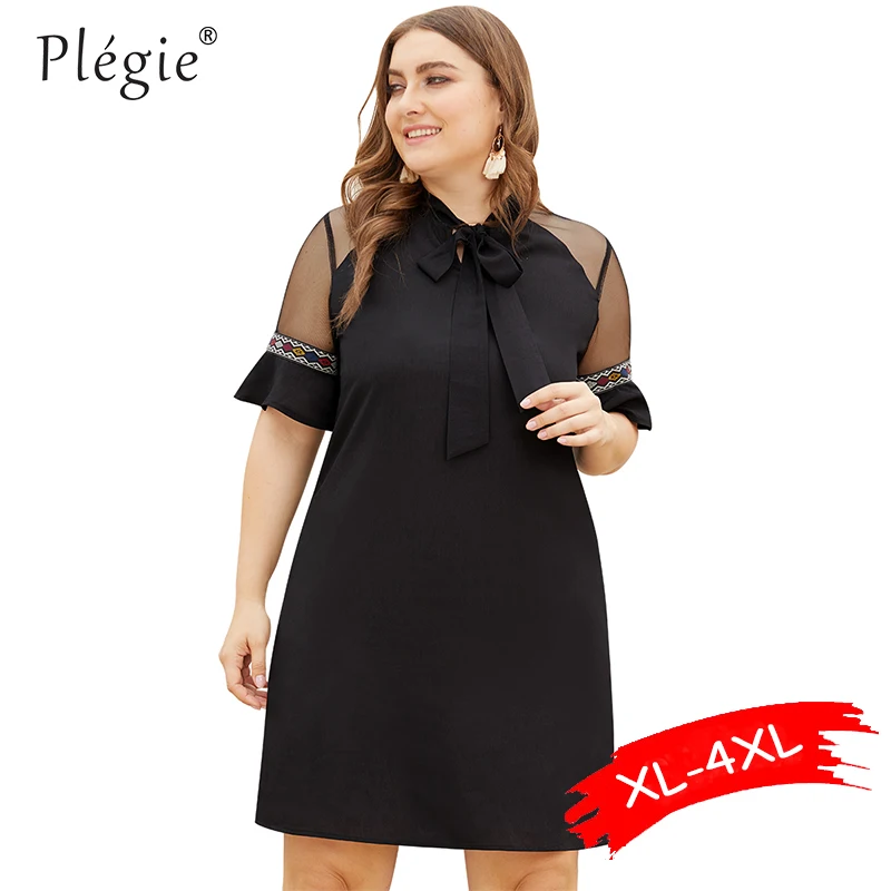 Plegie Mesh Patchwork Dress Women 2019 Summer Short Sleeve Dress Black Bow Tie Neck Plus Size Dresses Female Casual Dress
Plegie Mesh Patchwork Dress Women 2019 Summer Short Sleeve Dress Black Bow Tie Neck Plus Size Dresses Female Casual Dress