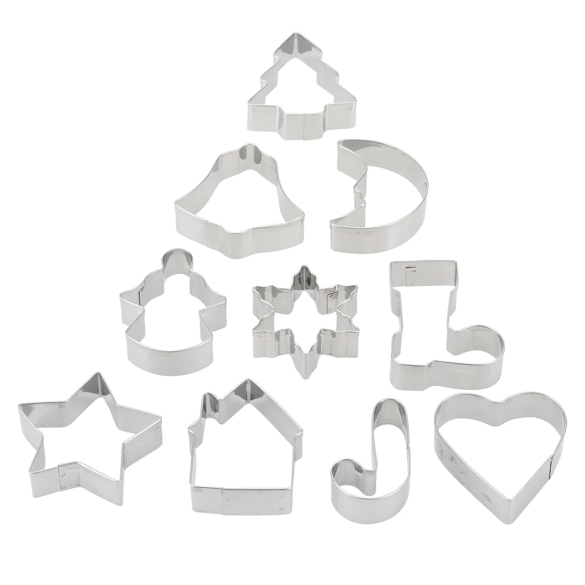 10pcs/set Christmas Cookie Cutters Cake Mould Mold Xmas Tree Star House Bells Snowflake Biscuit Bakeware Tool Stainless steel Ma