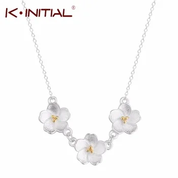 Kinitial 925 Silver Statement Plum Flower Choker Necklace Chain Collar Fashion Flowers Pendants Necklaces Jewelry For Women Gift
