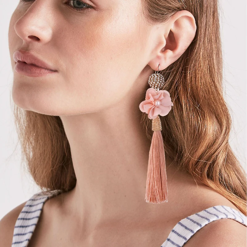 DANZE Flower Tassel Long Drop Earrings For Women Ethnic Vintage Ball With Crystal Pink Pendant Earring Cotton Fringed Jewellery
DANZE Flower Tassel Long Drop Earrings For Women Ethnic Vintage Ball With Crystal Pink Pendant Earring Cotton Fringed Jewellery