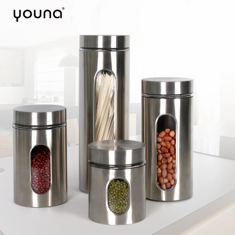 Canister Set Stainless Steel Storage Tank With Airtight Lids Plexi-Glass Window Food Storage Jar For Sugar Tea Coffee Nuts
Canister Set Stainless Steel Storage Tank With Airtight Lids Plexi-Glass Window Food Storage Jar For Sugar Tea Coffee Nuts