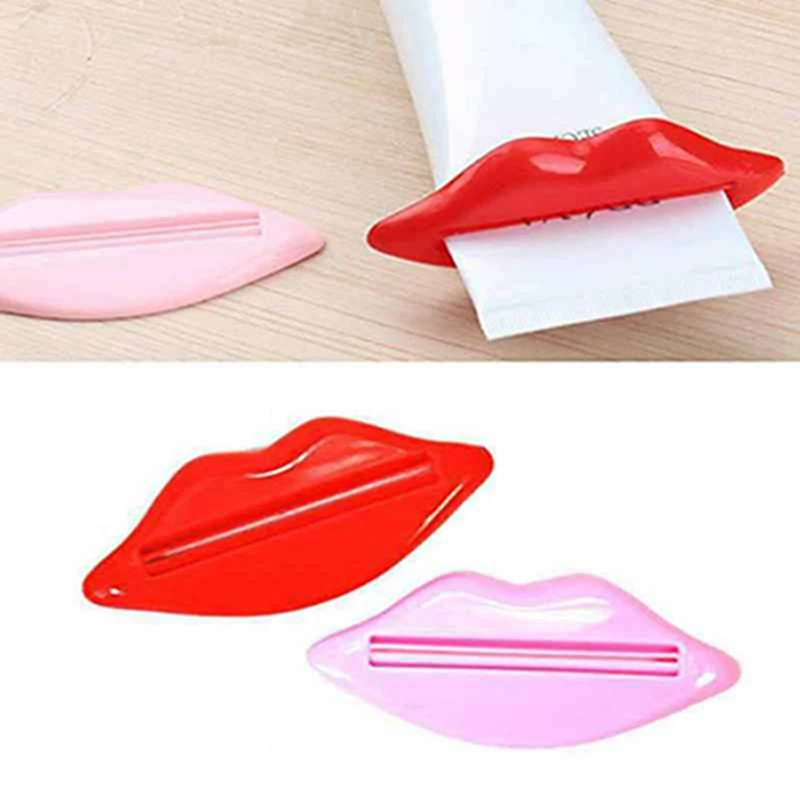 

2 Pcs Toothpaste Tube Squeezers Sexy Red&Pink Hot Lip Kiss Daily Bathroom Tube Dispenser Easy Press Squeezing Dispensers Tools
