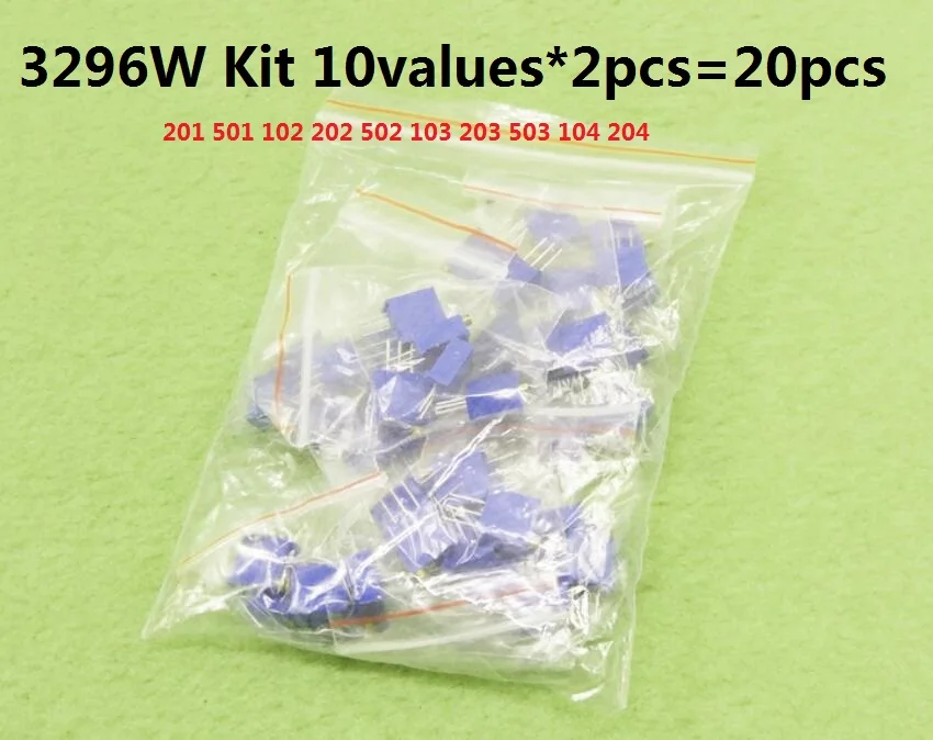 

10values*2pcs=20pcs 3296W Adjustable Resistor Kit SET Potentiometer W 201 501 102 202 502 103 203 503 104 204 200R 1K 2K 5K 10K