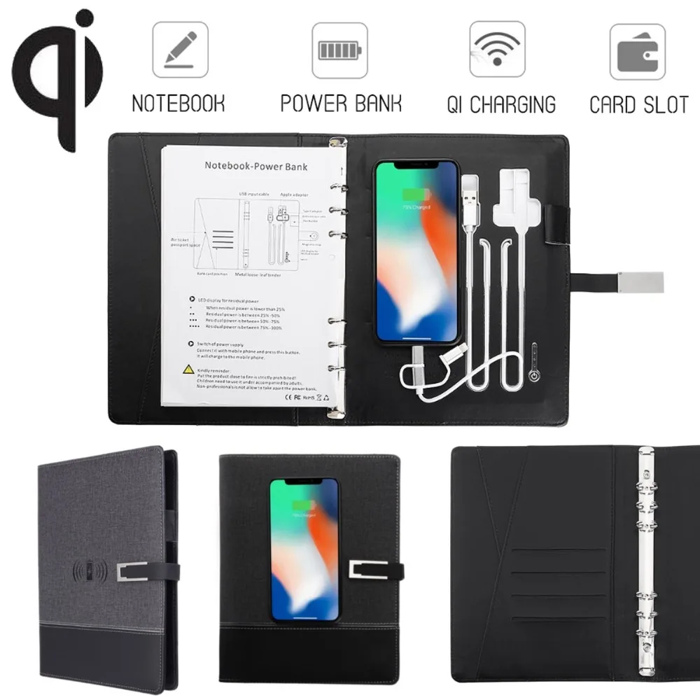 Multi Functional Business Note book Power Bank Qi Wireless Charging Notebook Binder Spiral Diary Planner for iPhone for Xiaomi
Multi Functional Business Note book Power Bank Qi Wireless Charging Notebook Binder Spiral Diary Planner for iPhone for Xiaomi