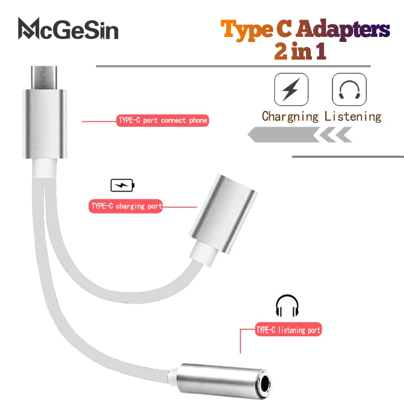 

New Type C To 3.5mm Aux Jack Type-C Charging Audio Splitter Adapter 2 In 1 for Huawei P30 Xiaomi Mi 8 6 5X Samsung S10 Plus