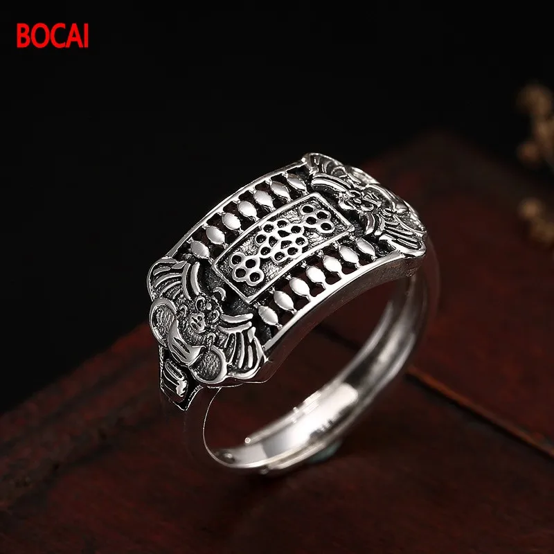 925 silver back to ancient Thai silver light face in front of the personality men's opening ring finger ring wholesale
925 silver back to ancient Thai silver light face in front of the personality men's opening ring finger ring wholesale