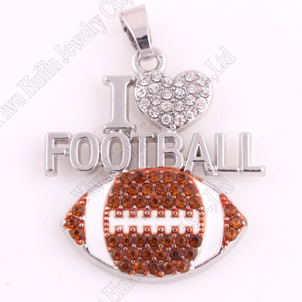 

New 1.1"*1.2" inches zinc studded with sparkling crystal enamel 2D I LOVE Football sports Pendants Fans Favorite Jewelry
