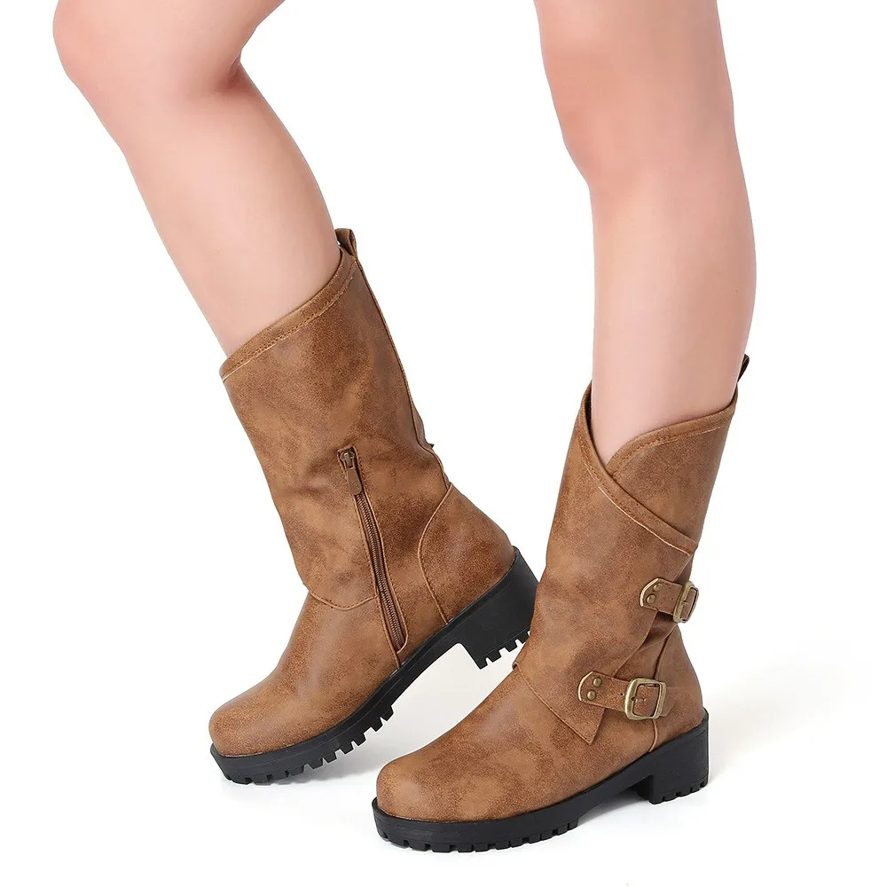 Vogue Women Boots Nice Fashion Leather Boots Buckle Zipper Autumn Female Shoes Casual Mid Calf Boots Bottes Femme
Vogue Women Boots Nice Fashion Leather Boots Buckle Zipper Autumn Female Shoes Casual Mid Calf Boots Bottes Femme