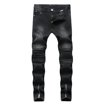 

Gersri Jeans Men Casual Trousers Fitted Bottoms Zipper Punk Jean Street wear Hip Hop Straight Jeans Man Black Jeans clothes