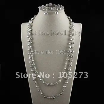 Charming! gray pearl necklace bracelet earring jewelry set Genuine freshwater pearl Fashion woman's jewelry Free shipping A2551 
Charming! gray pearl necklace bracelet earring jewelry set Genuine freshwater pearl Fashion woman's jewelry Free shipping A2551