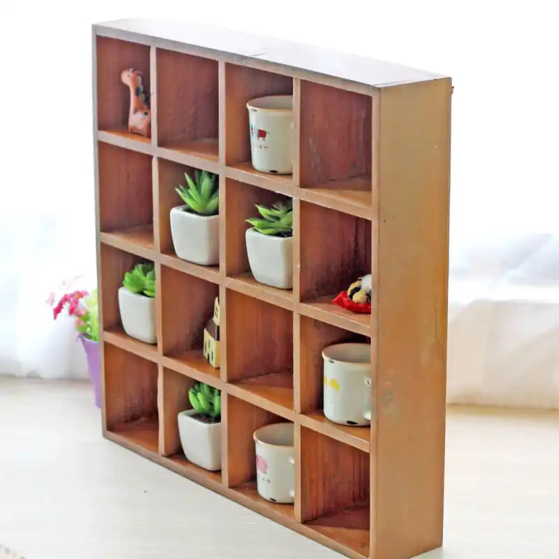 Zakka Real Wooden Sundries Storage Cabinet Cartoon Display 16 Grid