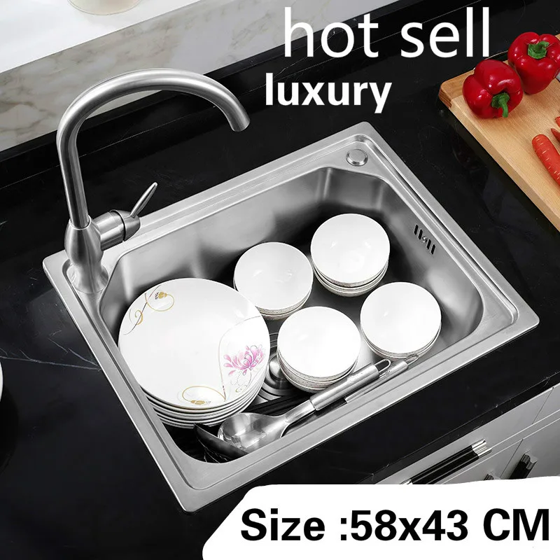 

Free shipping Kitchen single trough sink household standard food grade durable 304 stainless steel hot sell 58x43 CM