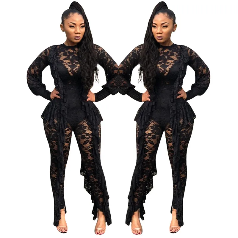 Long Sleeve Sexy Sheer Black Lace Jumpsuit Bodysuit Women See Through Ruffle Party Club Wear One Piece Bodycon Jumpsuit Rompers
Long Sleeve Sexy Sheer Black Lace Jumpsuit Bodysuit Women See Through Ruffle Party Club Wear One Piece Bodycon Jumpsuit Rompers