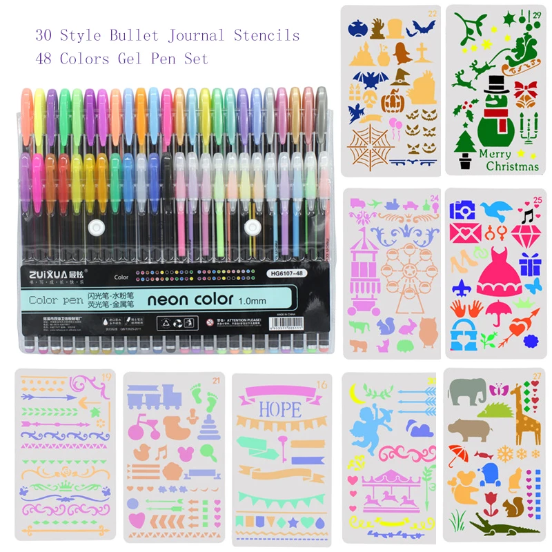 For Bullet Journal Set 48 PCS Color Gel Pen and 30 Pcs Stencil Template for Notebook DIY Scrapbook Gift Card School Stationery
For Bullet Journal Set 48 PCS Color Gel Pen and 30 Pcs Stencil Template for Notebook DIY Scrapbook Gift Card School Stationery
