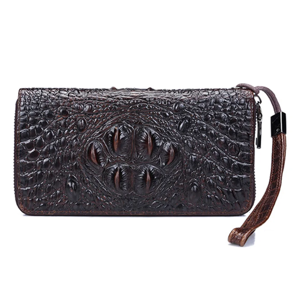 

Genuine Leather Men Wallet Clutch Handy Money Bag Crocodile Style Pocket Card Holder High Quality Natural Skin Male Long Purse