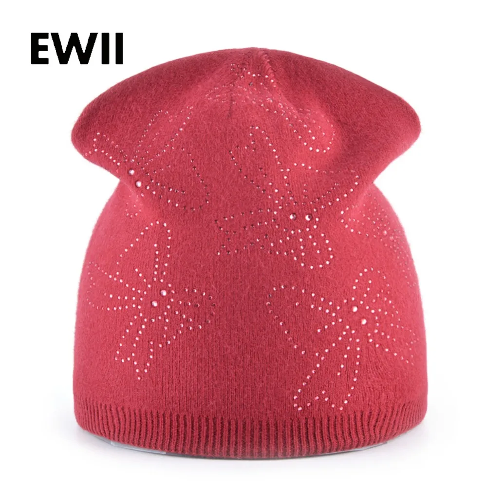 

Women's winter beanie hats ladies knitted wool hat casquette femme skullies women fashion beanies caps girl rhinestone cap