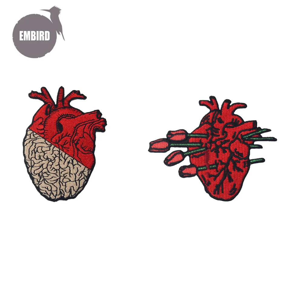 

Embird patches Embroidered iron patch for clothing Red Heart brain&Rose heart ceo-friendly 3D embroidery patches for jeans patch