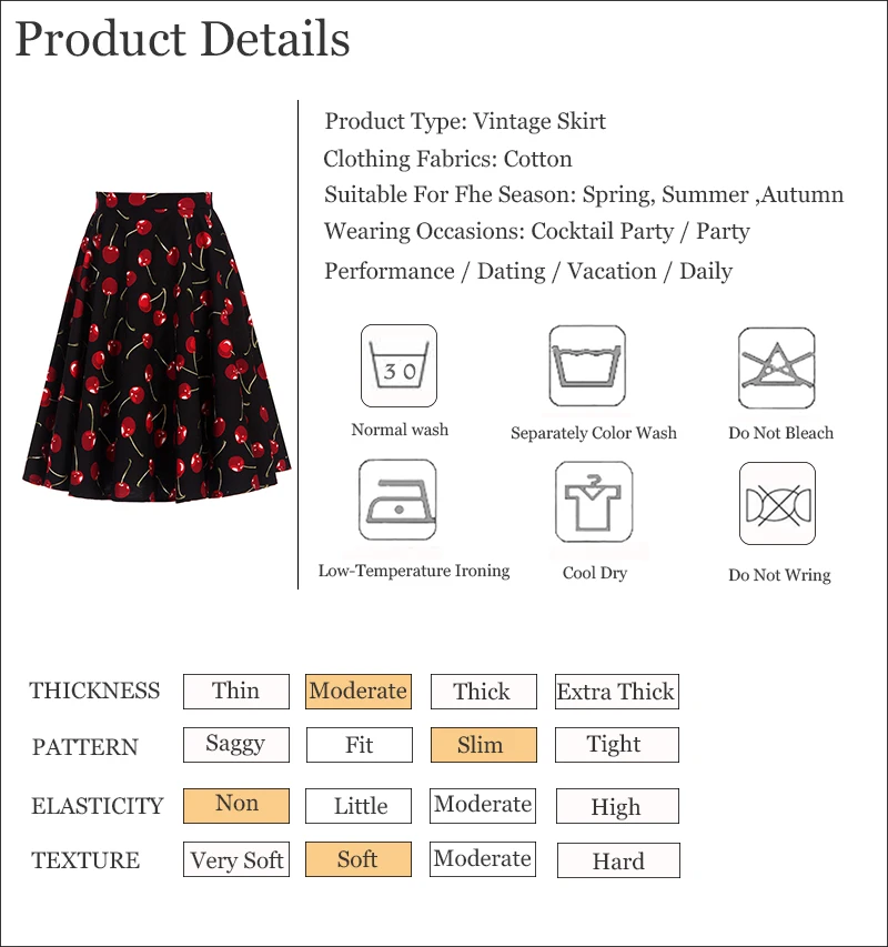 Kostlich 2017 Black Skirts Womens Cotton High Waist Cherry Print Elegant Midi Skirt Big Swing Hepburn 1950s Vintage Women Skirt (7)