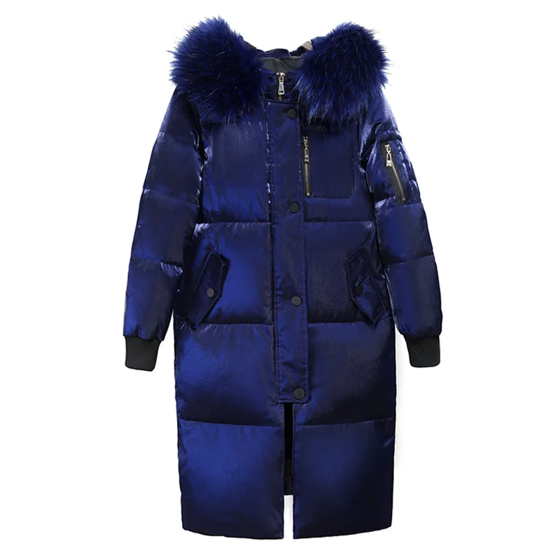 Winter Long Down Jacket For Women Large Fur Collar With Hood White Duck Down Long Parks Coat Female Slim Winter Outerwear (17)
