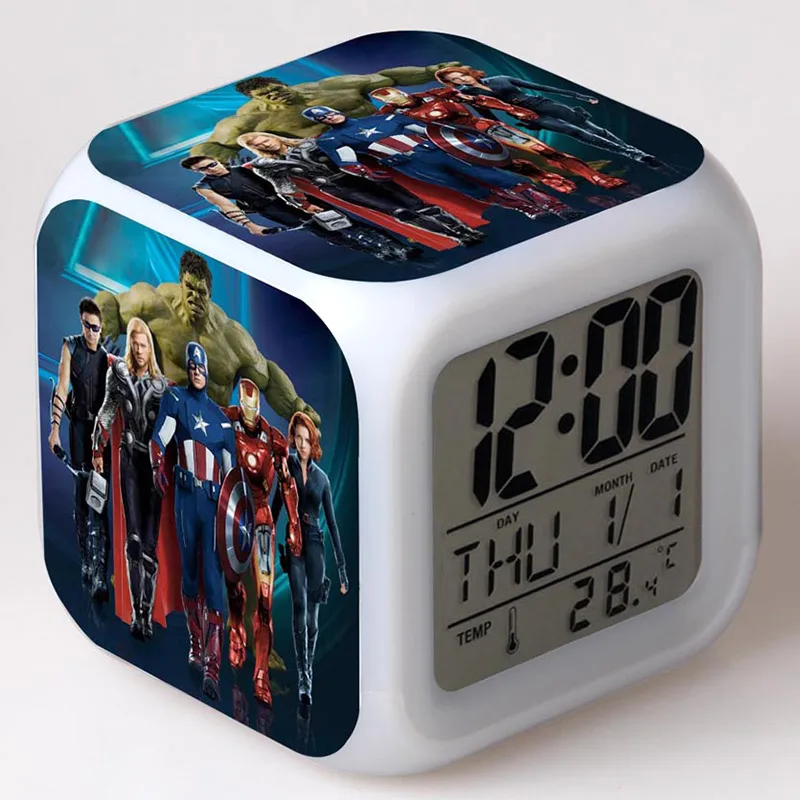 Superheroes The Avengers figurines Alarm Clock With LED Colorful Touch light PVC Figure Model Toys for Children
Superheroes The Avengers figurines Alarm Clock With LED Colorful Touch light PVC Figure Model Toys for Children