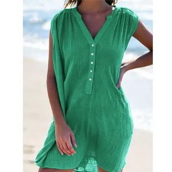 New Women V-Neck Button Down Short Mini Dress Summer Cotton Linen Solid Beach Dress Bikini Cover Up Casual Sundress
New Women V-Neck Button Down Short Mini Dress Summer Cotton Linen Solid Beach Dress Bikini Cover Up Casual Sundress