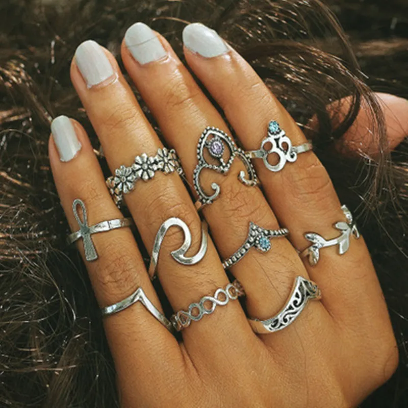 Bohemian Vintage Crown Flower Heart Star Leaf Crystal Opal Board Ring Party Jewelry Silver Rings Set
Bohemian Vintage Crown Flower Heart Star Leaf Crystal Opal Board Ring Party Jewelry Silver Rings Set