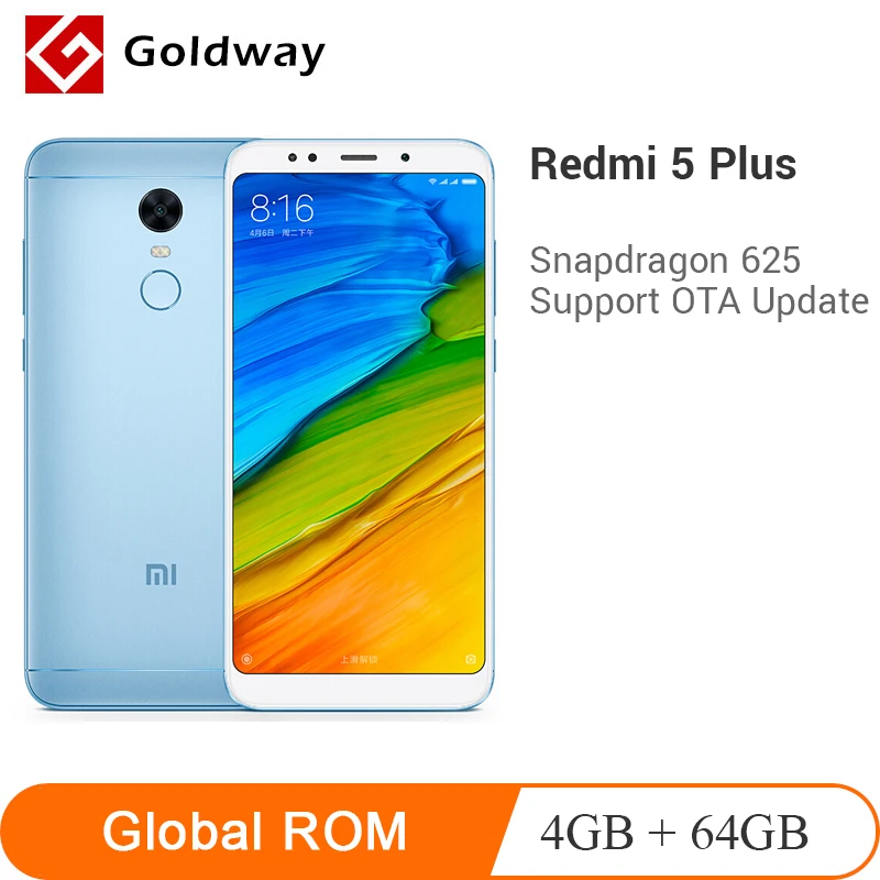 

Original Xiaomi Redmi 5 Plus Mobile Phone 4GB RAM 64GB ROM Snapdragon 625 Octa Core 5.99" 18:9 Full Screen 4000mAh 12.0MP Camera